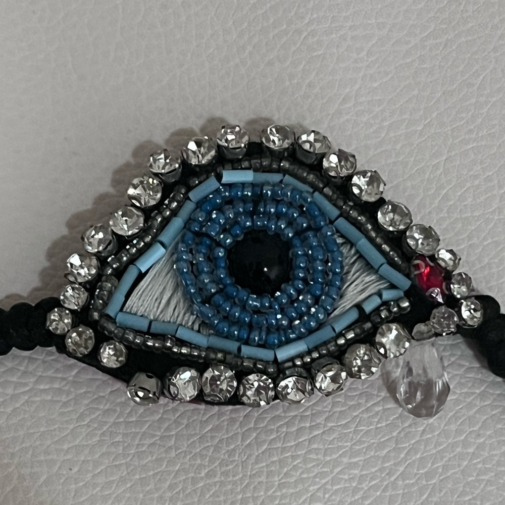 Picasso / Dali Style Blue Beaded Rhinestone EVIL EYE Threaded / Beaded Bracelet - Picture 5 of 9